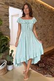 Made in Italy Forget Me Knots Bardot Shirring Dress Sky /10 =